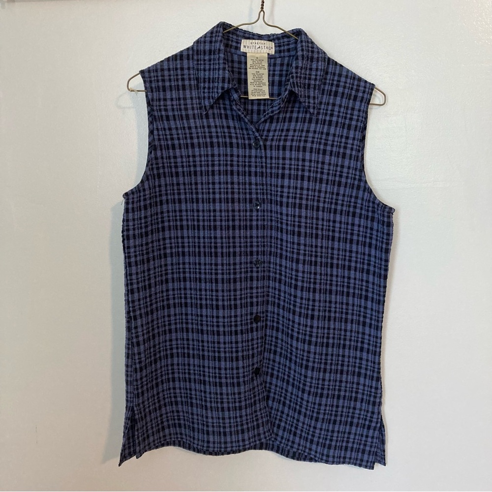 Lightweight Gauze Sleeveless Blouse Button Front Plaid
